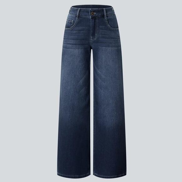 Halara Jeans Womens Medium Wide Leg Blue High Rise Pocket Fleece Lined New - Picture 9 of 9